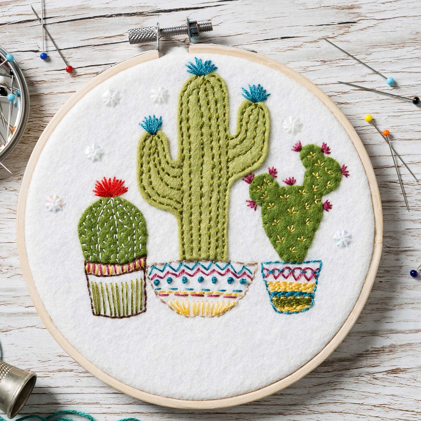 Borduurpakket Met Vilt Appliqué - Cactussen