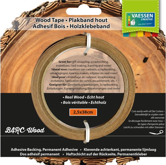 Ruban adhésif en bois - Bois de bouleau - 2,5 cm x 4,2 m