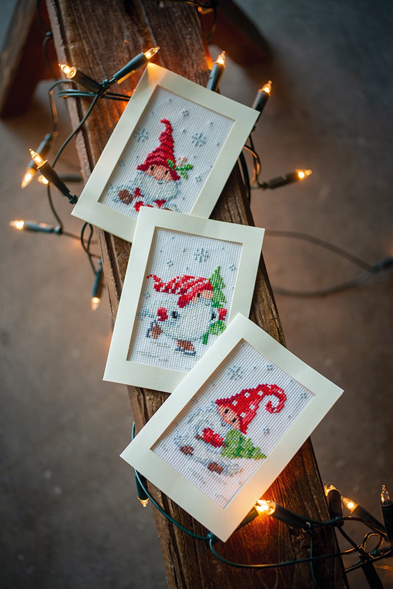 Greeting Card Embroidery Kit - Christmas Gnomes 3 - Set of 3