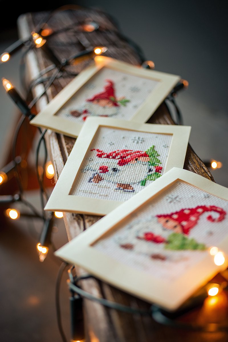 Wenskaart Borduurpakket - Kerstkabouters 3 - Set Van 3