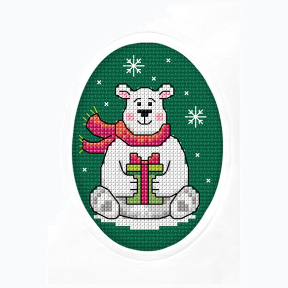 Wenskaart Borduurpakket - Kerst - Beer SA6293