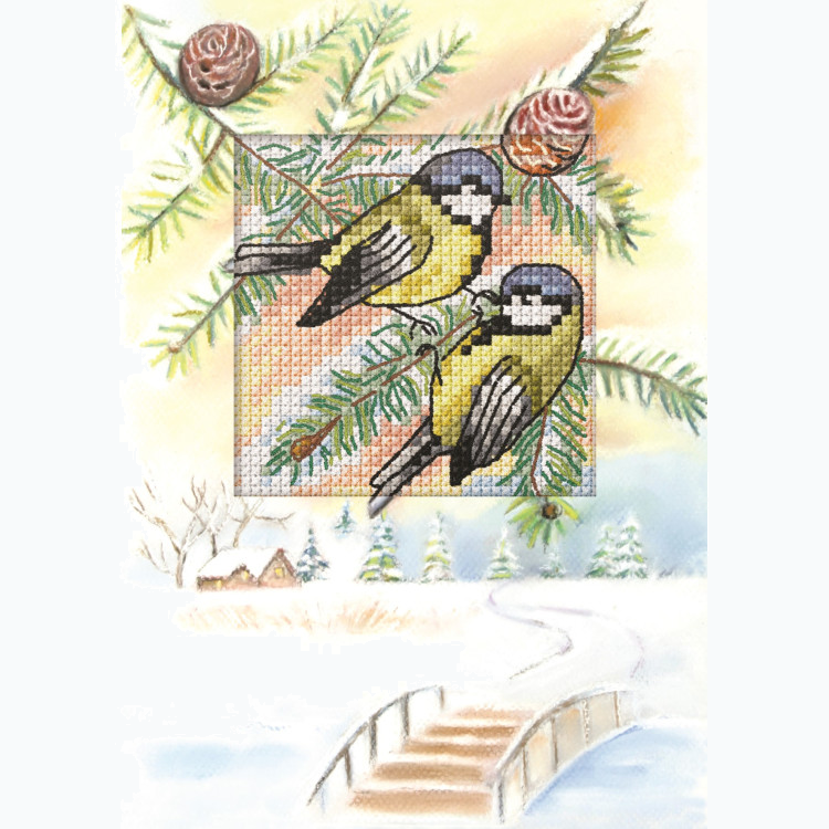 Wenskaart Borduurpakket - Kerst - Meesjes In De Sneeuw SA6269