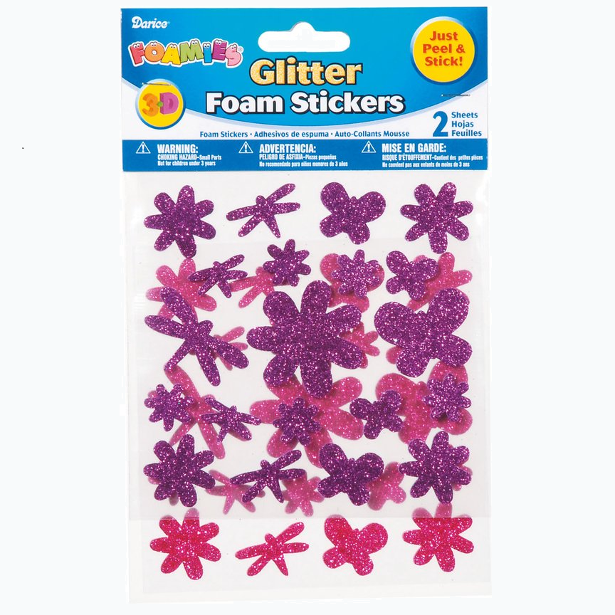 Autocollants 3D en mousse pailletée - Foamies - Fleurs et insectes