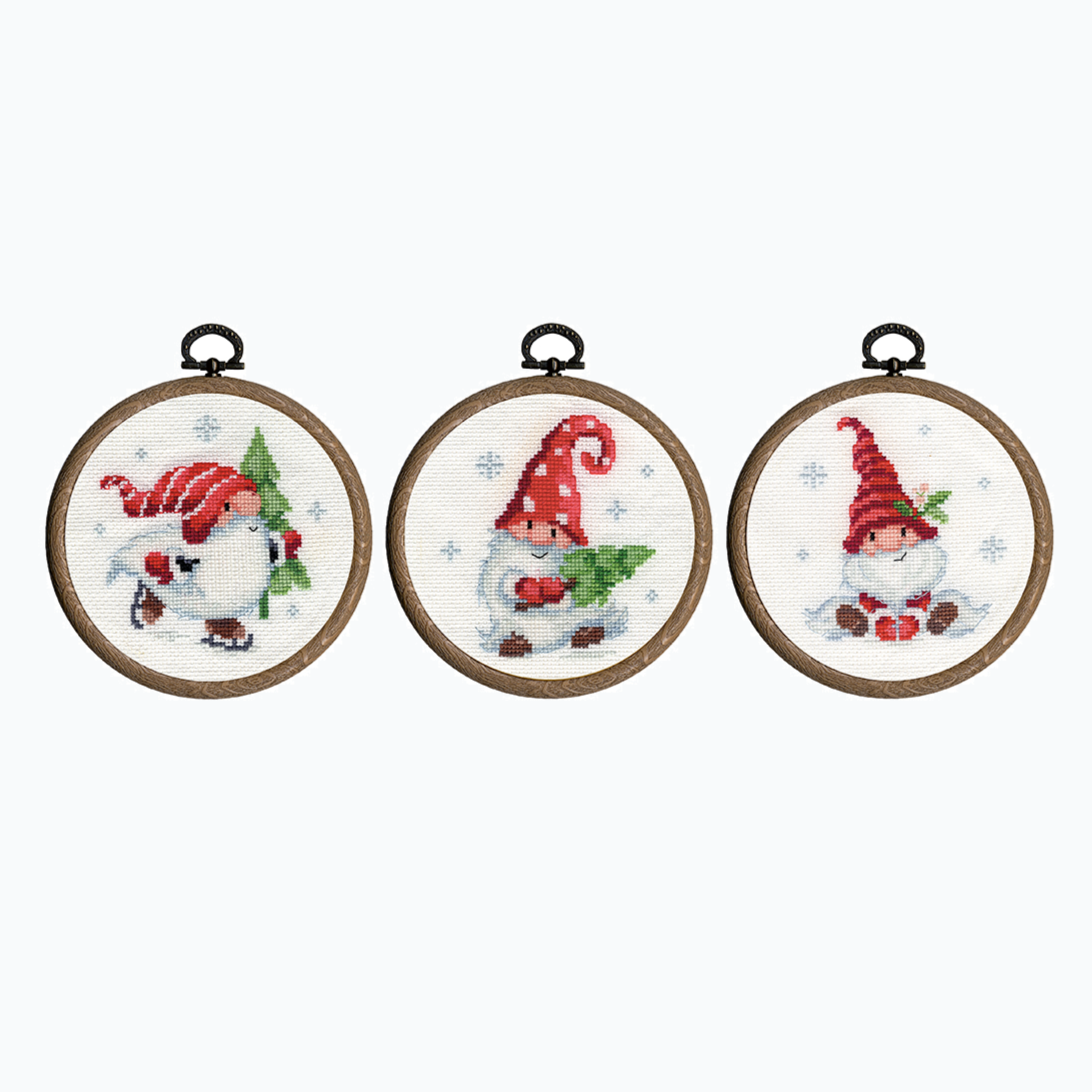 Borduurpakket - Miniatuur Kit Kerstkabouters - Set Van 3