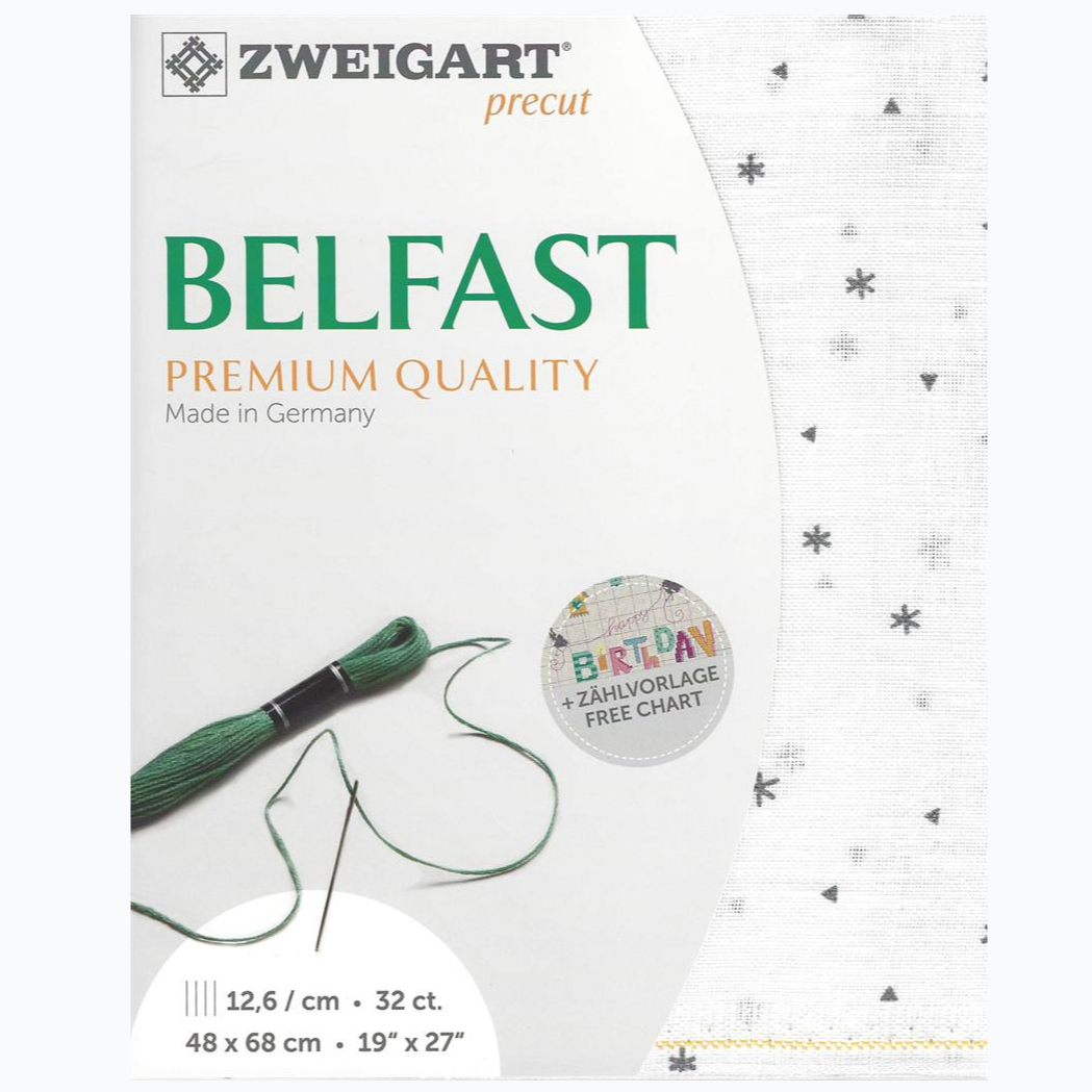 Tissu à broder en lin Belfast 32 ct - 48 x 68 cm - 1369 Étoiles blanches/grises