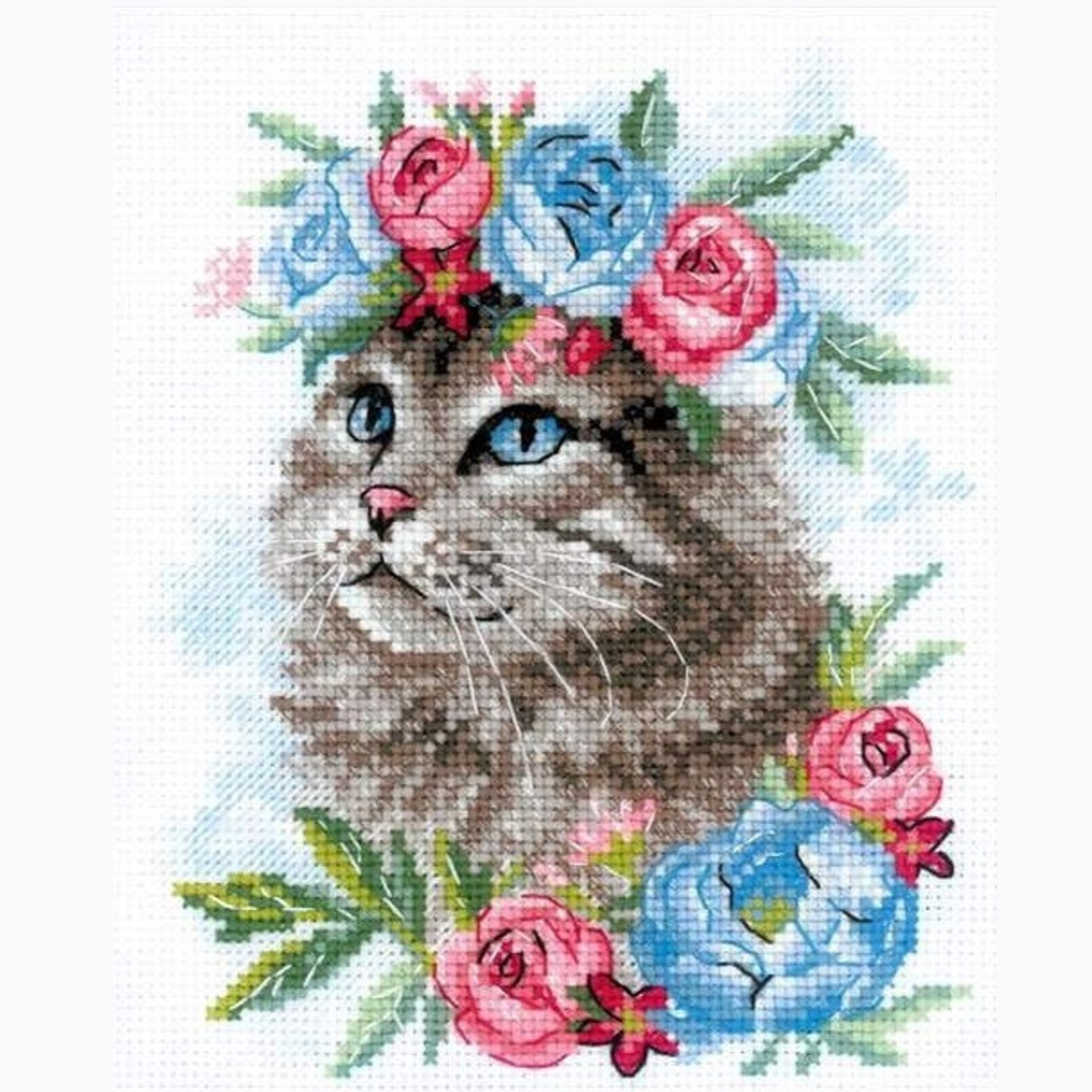 Kit de broderie - Chat en fleurs 2088