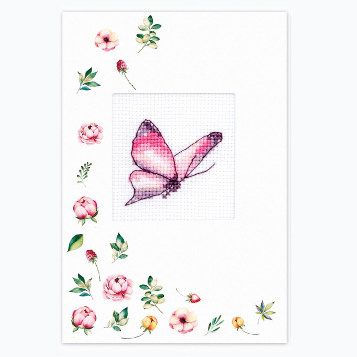 Wenskaart Borduurpakket - Pink Butterfly SP-103