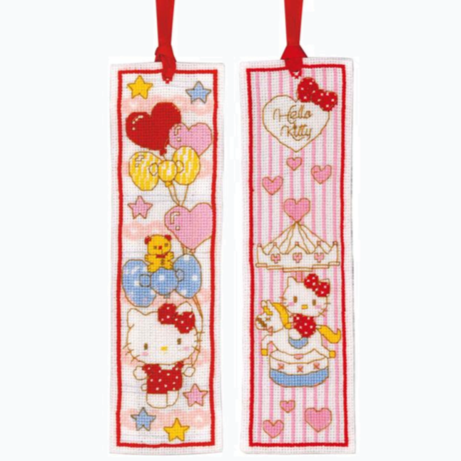Borduurpakket - Bladwijzer Kit Hello Kitty - Doodle Heart Set van 2