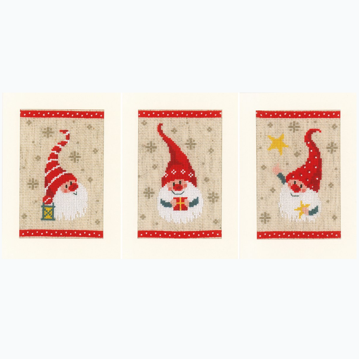 Greeting Card Embroidery Kit - Christmas Gnomes 4 - Set of 3
