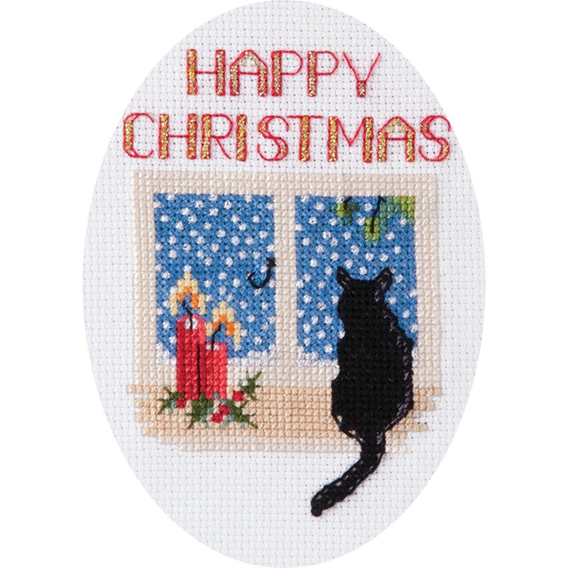 Kit de broderie pour carte de vœux - Noël - Chat de Noël CDX48
