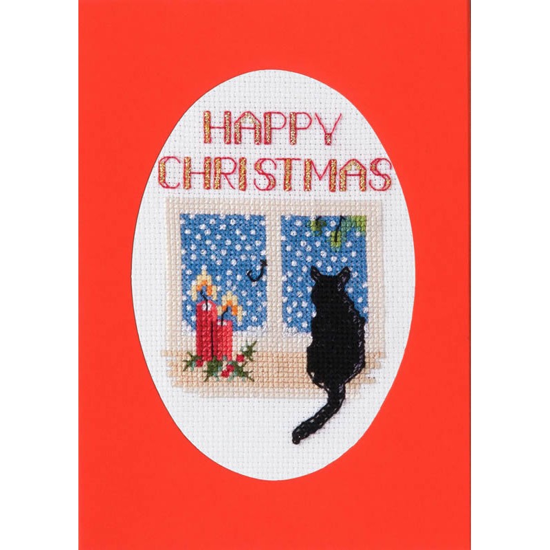 Kit de broderie pour carte de vœux - Noël - Chat de Noël CDX48