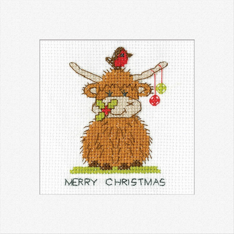 Wenskaart Borduurpakket - Kerst - Highland Card - Baubles