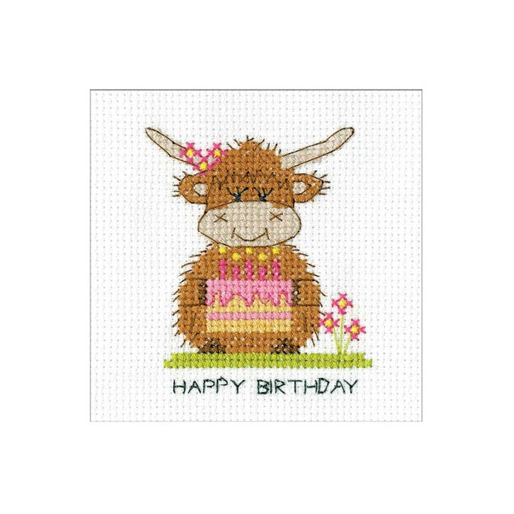 Greeting Card Embroidery Kit - Highland Card - Birthday Cake