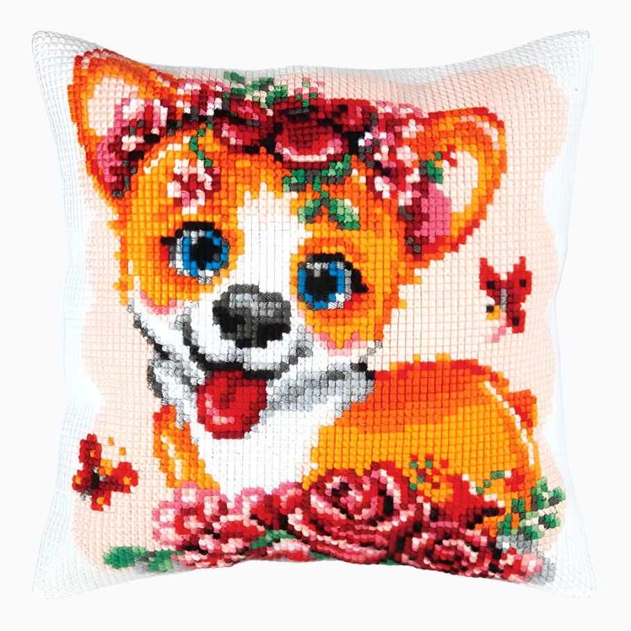 Kit de broderie pour coussin - Chiot Corgi