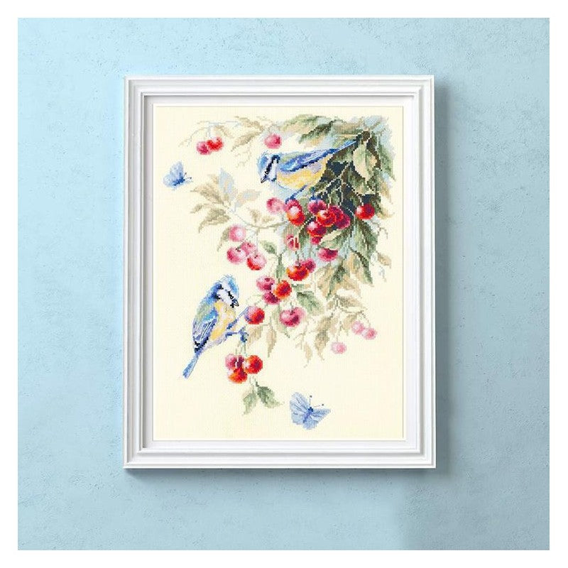Borduurpakket - Blue Tits And Cherry 130-021