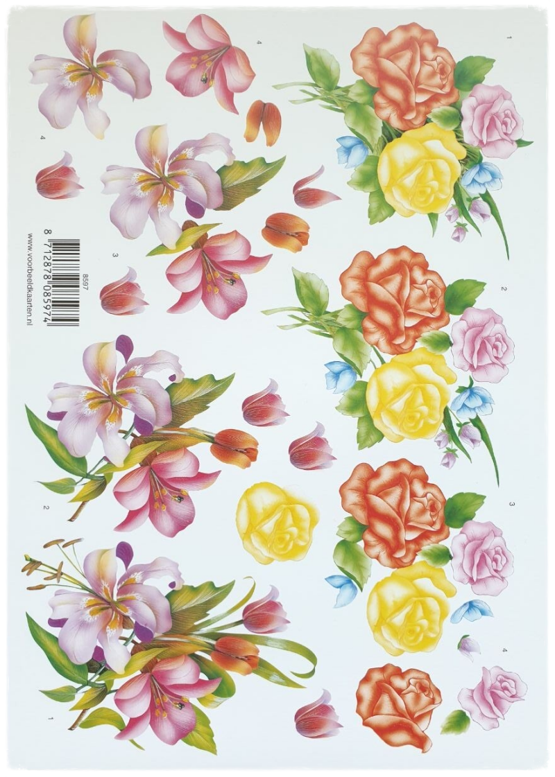 3D Knipvel - Gele en Rode Bloemen - 8597