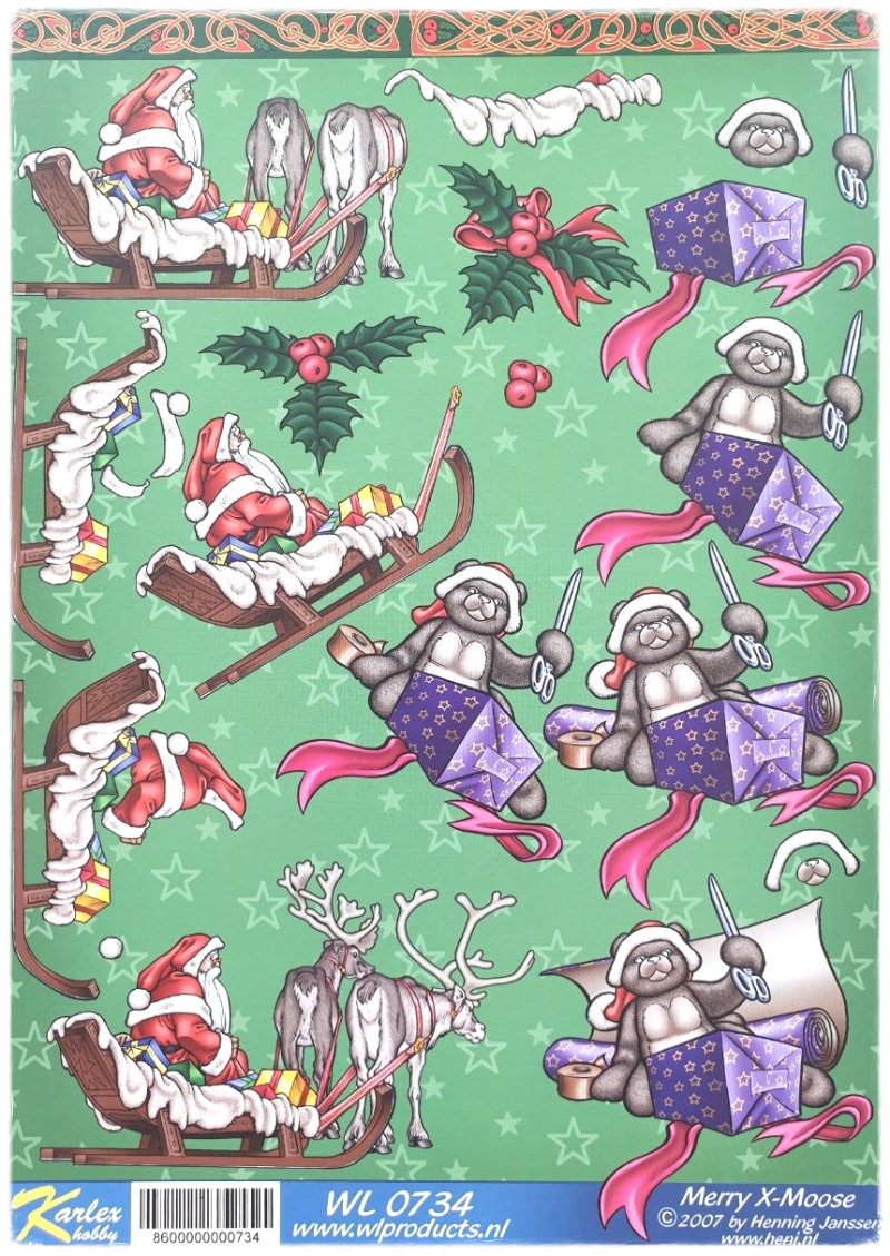 3D Knipvel - Kerstmis - Merry X-Moose 0734