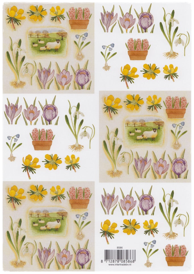 3D Knipvel - Voorjaar met Schaapjes en Bloemen - 8586