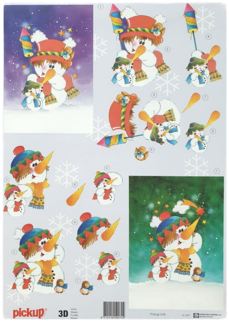 3D knipvel - Sneeuwman met Vuurwerk - 046