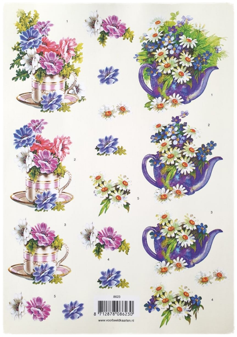 3D Knipvel - Bloemen in Servies en Gieter - 8623