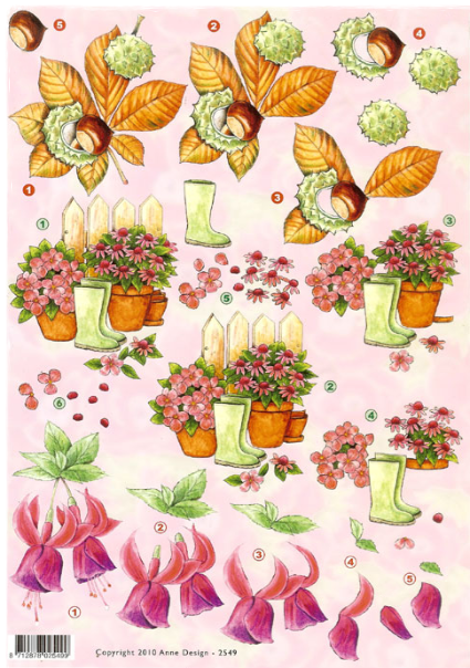 3D Knipvel - Herfst met Bloemen en Kastanjes - 2549