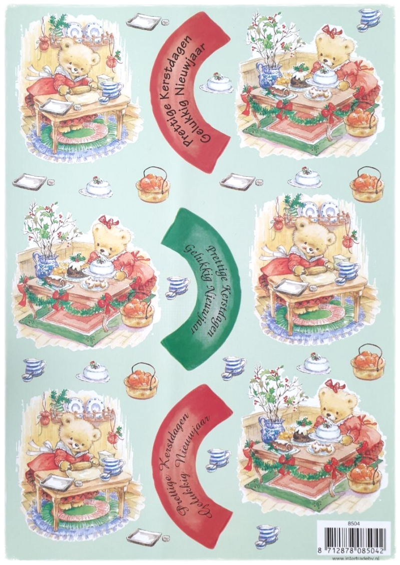 3D Knipvel - Kerst en Nieuwjaar: Wensen, Feestmaaltijd en Beertjes - 8504