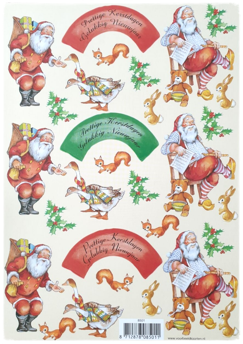 3D Knipvel - Kerst en Nieuwjaar: Wensen, Kerstman en Diertjes - 8501