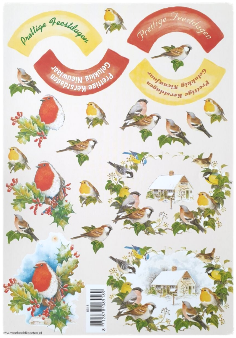 3D Knipvel - Kerst en Nieuwjaar: Wensen en Wintervogels - 8518