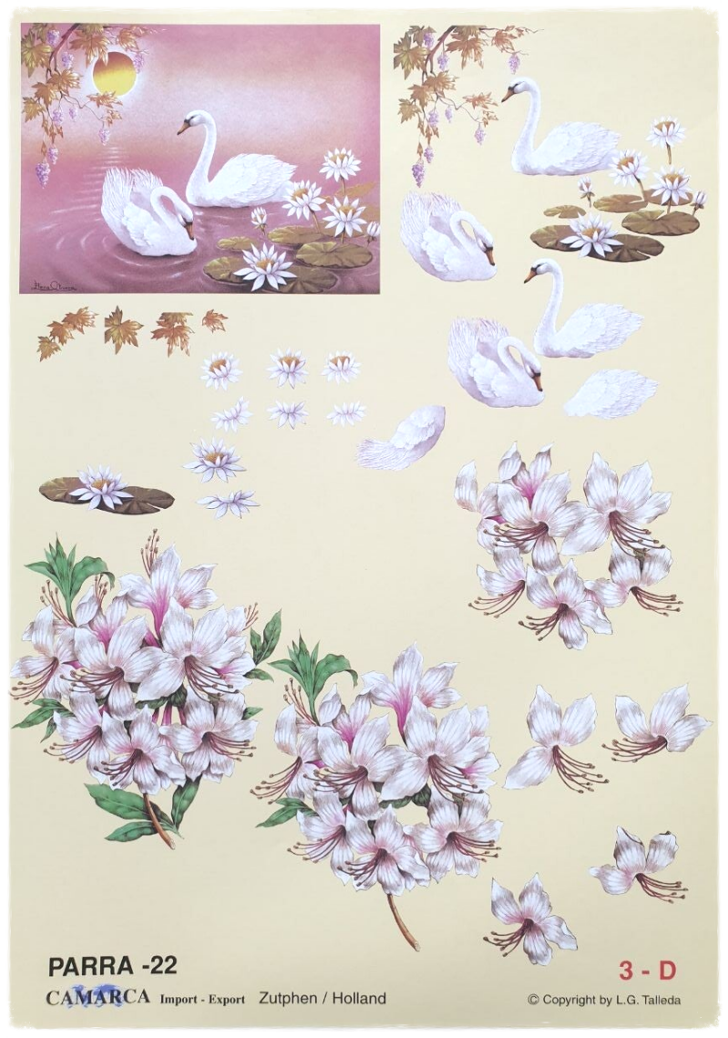 3D Cutting Sheet - Swans and Flowers - Parra 22
