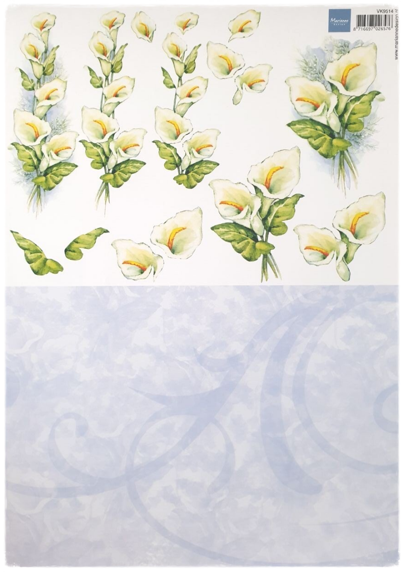 3D Knipvel - Bloemen met Blauw Basisvel - VK 9514