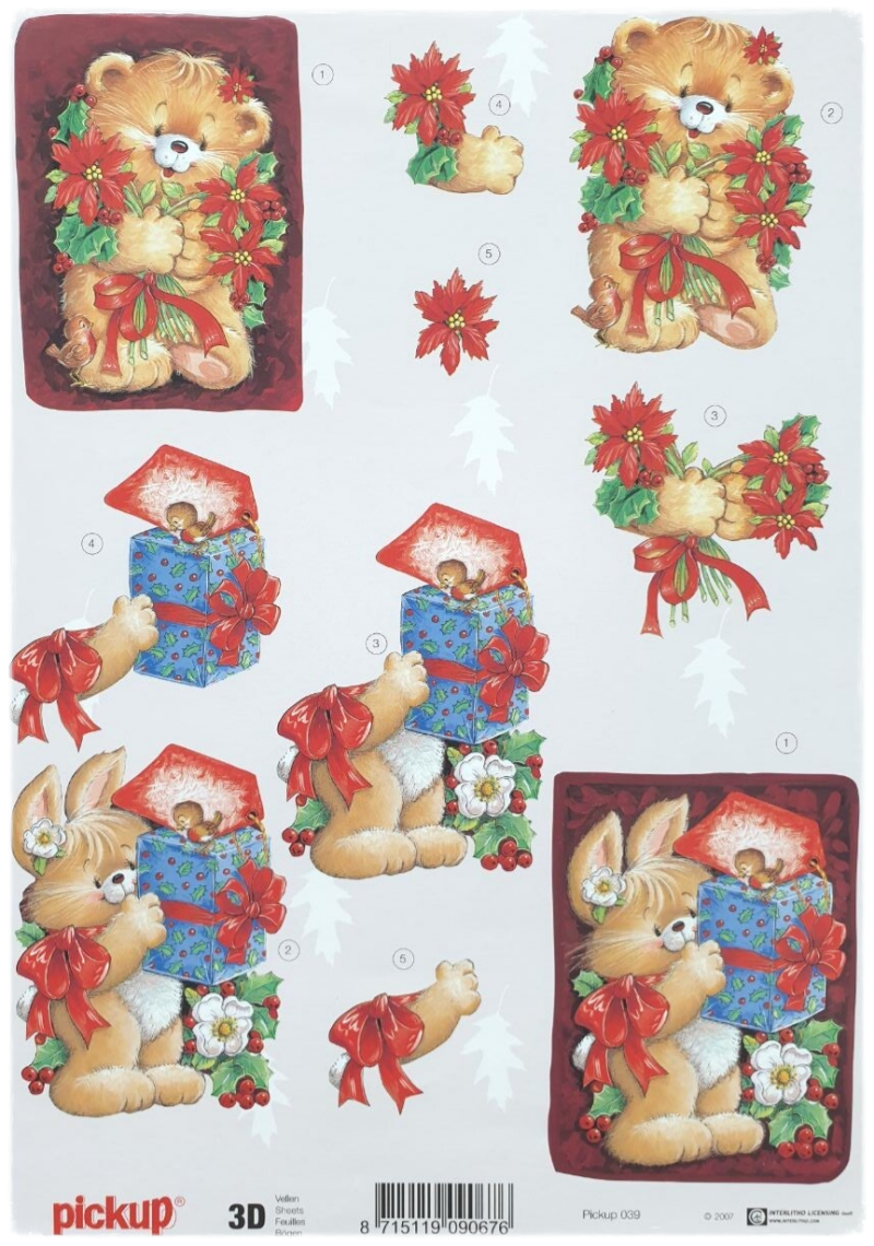 3D Knipvel - Kerstmis - Konijn En Beer Met Geschenkjes - 039