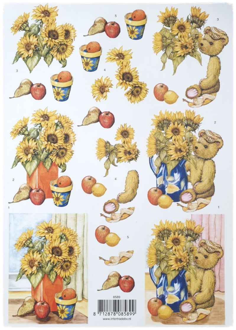 3D Knipvel - Zonnebloemen, Fruit en Knuffelbeer - 8589