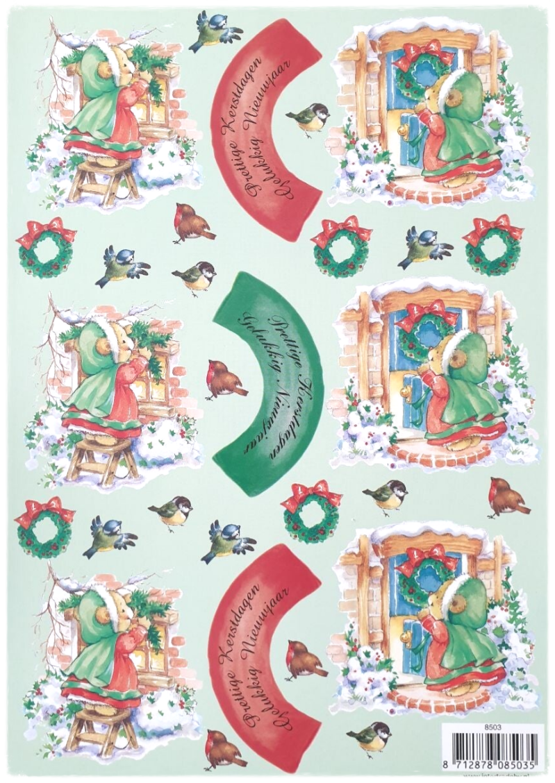 3D Knipvel - Kerst en Nieuwjaar: Wensen, Vogels en Beertjes - 8503