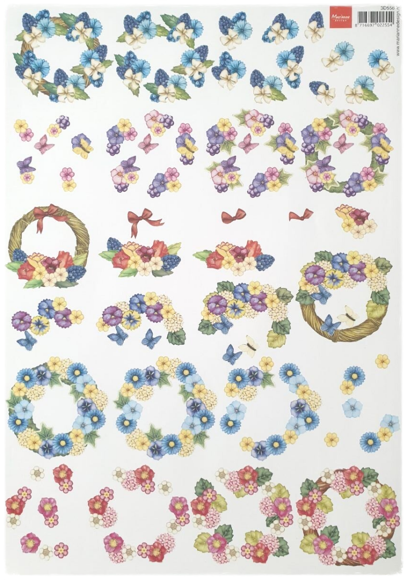 3D Knipvel - Bloemenkransen, Vlinders en Strikjes - 3D556