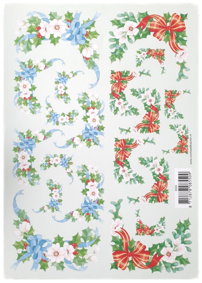 Feuille de découpe 3D - Noël et Nouvel An : coins, bordures et nœuds - 8550