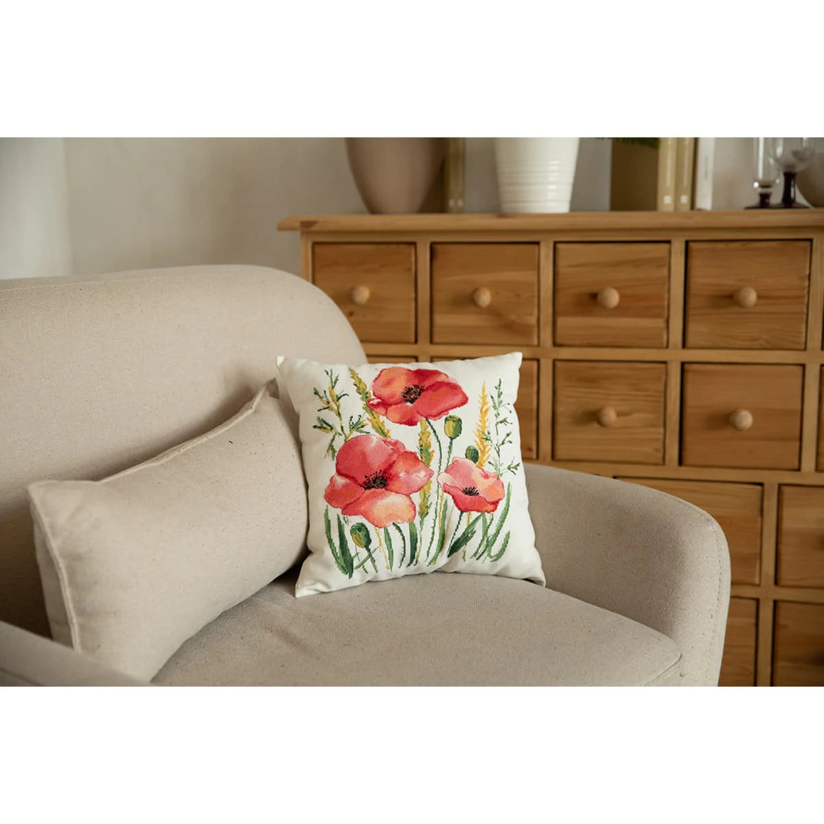 Kit de broderie pour coussin – Coquelicots écarlates PPD-7337