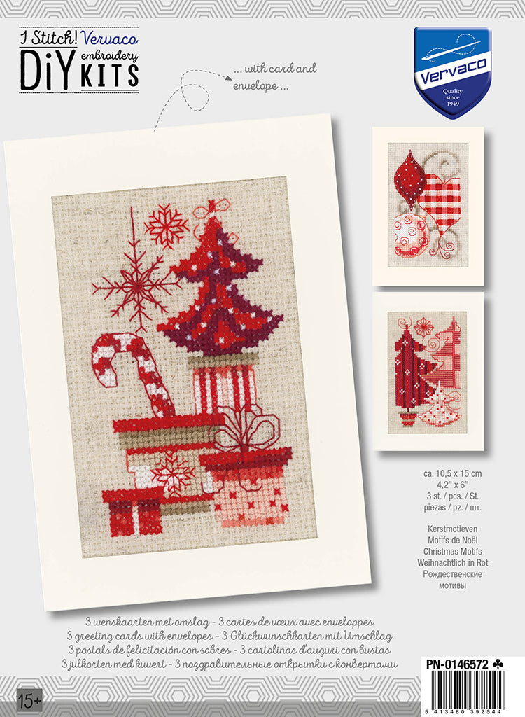 Wenskaart Borduurpakket - Kerstmotieven - Set Van 3