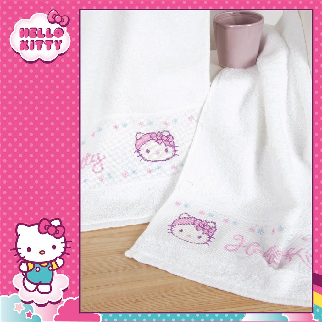 Kit de broderie - Kit de serviettes Hello Kitty dans la salle de bain - 50x100 cm