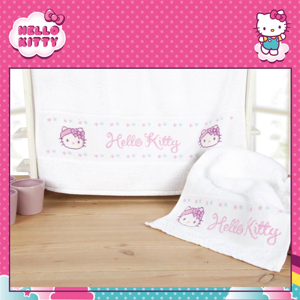 Kit de broderie - Kit de serviettes Hello Kitty dans la salle de bain - 50x100 cm