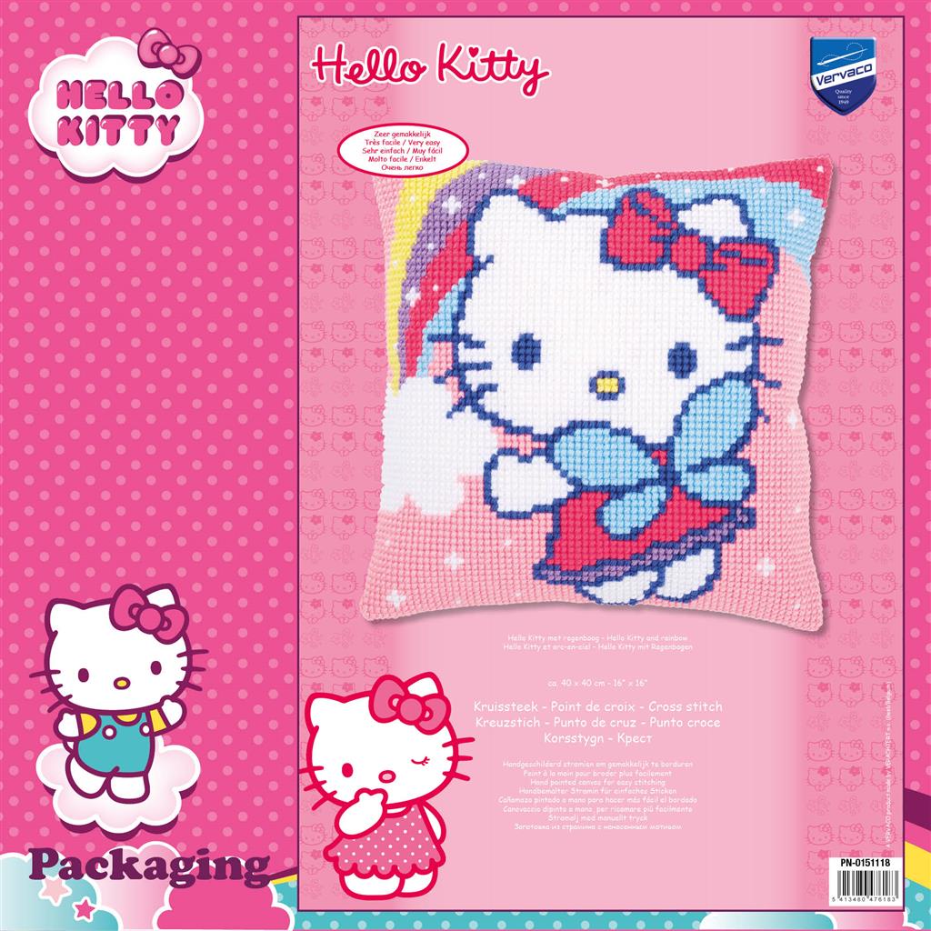 Kussen Borduurpakket - Hello Kitty Met Regenboog PN-0151118