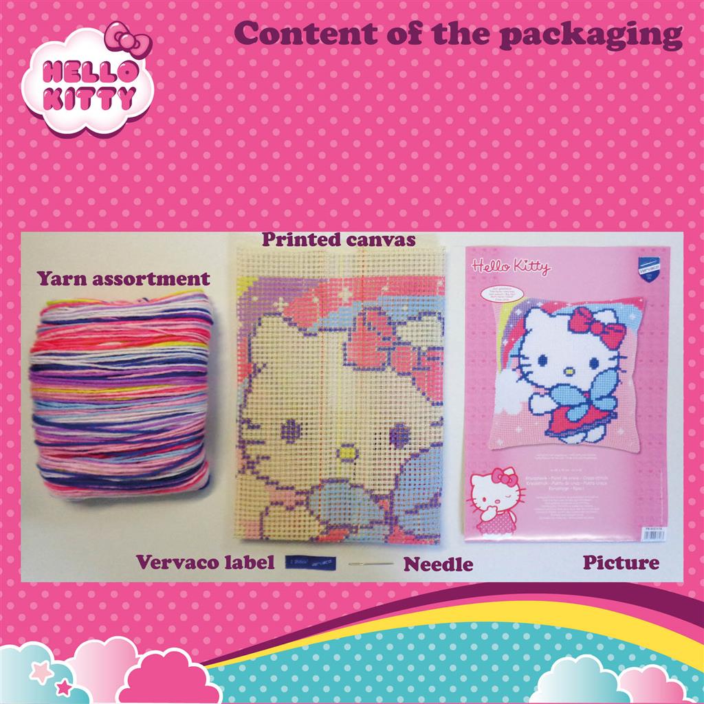 Kussen Borduurpakket - Hello Kitty Met Regenboog PN-0151118