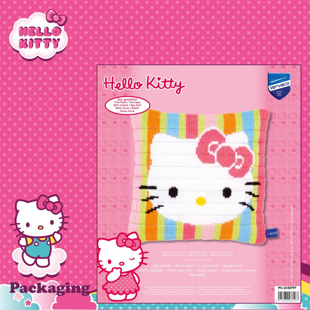 Kussen Borduurpakket - Spansteekkussen Hello Kitty Gestreept PN-0153797