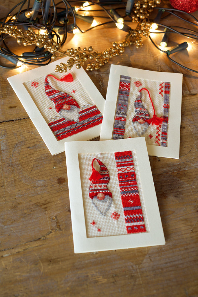 Wenskaart Borduurpakket - Kerstkabouters 1 - Set Van 3