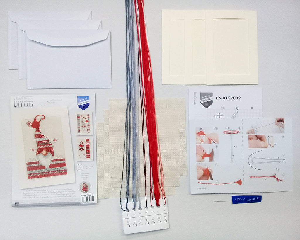 Wenskaart Borduurpakket - Kerstkabouters 1 - Set Van 3