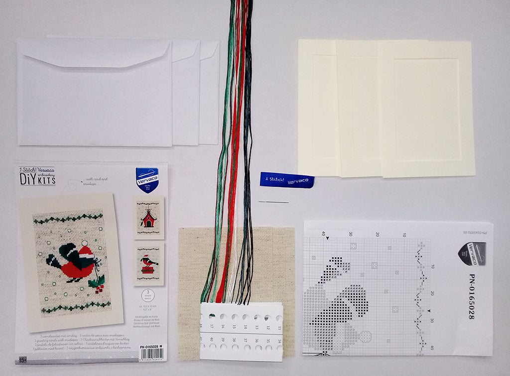 Kit de broderie pour cartes de vœux – Oiseau et maison de Noël – Lot de 3