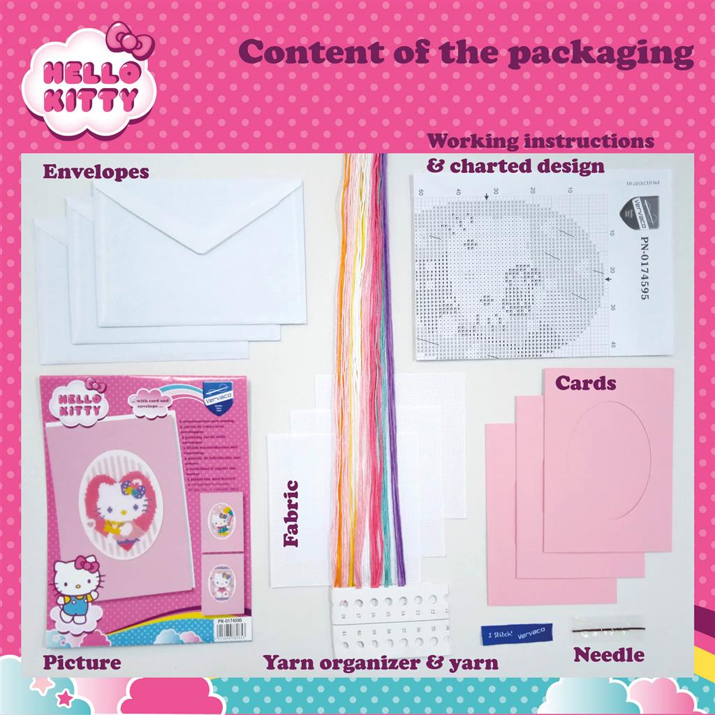 Kit de broderie pour cartes de vœux – Hello Kitty – Lot de 3 pièces PN-0174595