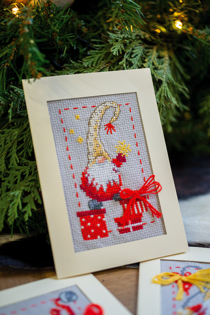 Greeting Card Embroidery Kit - Christmas Gnomes 2 - Set of 3