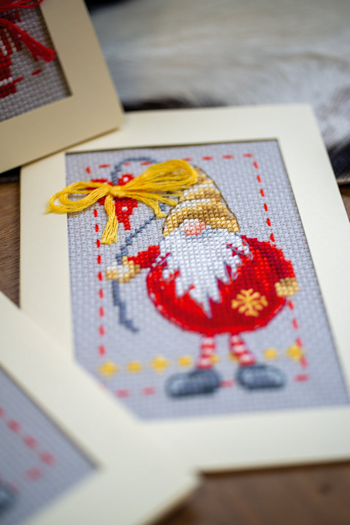 Greeting Card Embroidery Kit - Christmas Gnomes 2 - Set of 3