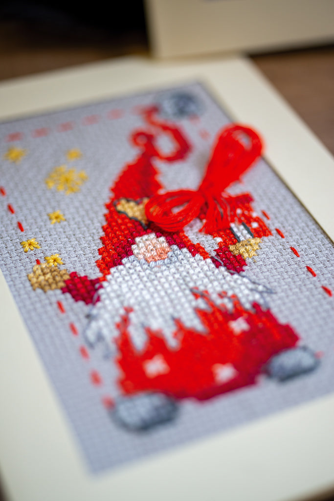 Greeting Card Embroidery Kit - Christmas Gnomes 2 - Set of 3