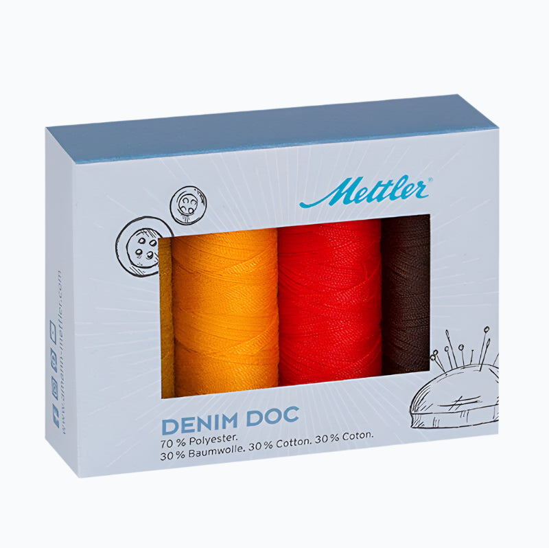 Naaigaren - DENIM DOC Terra - Set van 4 Spoelen (Mettler)